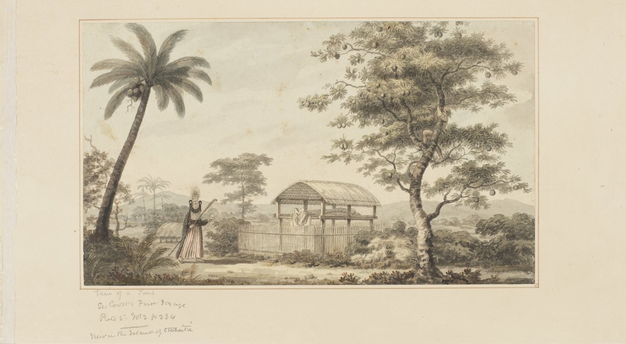 45: Egy sír képe, Cook kapitány utolsó, 1773-84 körüli utazását illusztráló akvarellsorozatból (akvarell papíron) alkotó: John Webber
