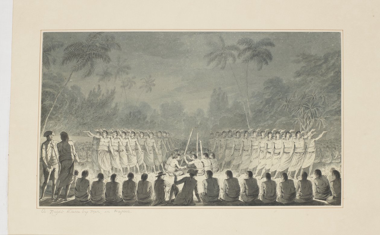 5: Férfiak éjszakai tánca, Hapaee-ben, Cook kapitány utolsó, 1773-84 körüli utazását illusztráló akvarellsorozatból alkotó: John Webber