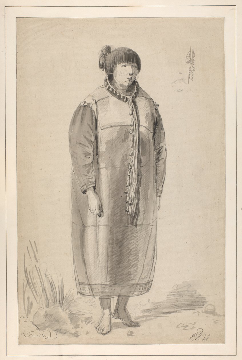 John Webber "Egy észak-amerikai őslakos nőstény" című rajza egy vázlatfüzetben. alkotó: John Webber