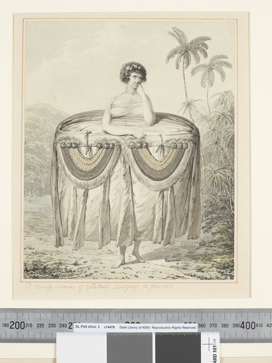 F.12 Egy Otaheitei fiatal nő ajándékot hoz, 1773-84 körül (akvarell) alkotó: John Webber