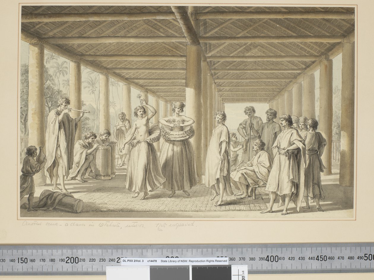 F.14 Egy másik jelenet, egy tánc Otaheitében, külső, 1773-84 körül (akvarell) alkotó: John Webber