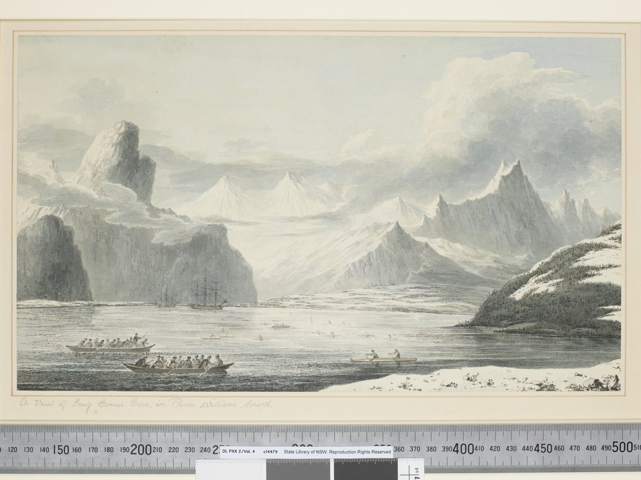 F.25 A Snug Corner Cove kilátása, Vilmos herceg hangjában, 1773-84 körül (akvarell) alkotó: John Webber