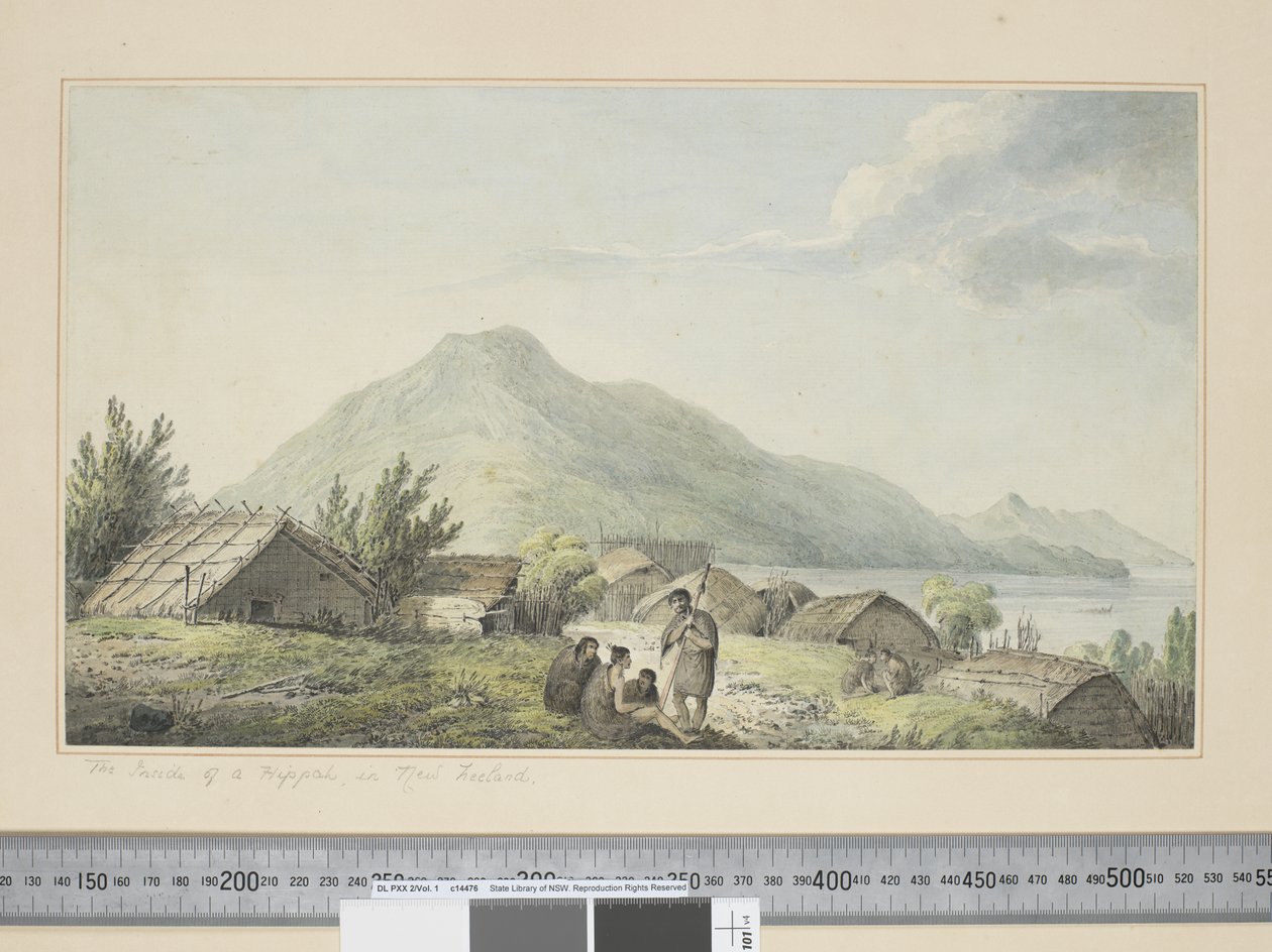 F.2 Hippa belseje, Új-Zélandon sic, 1773-84 körül (akvarell és gravírozás) alkotó: John Webber