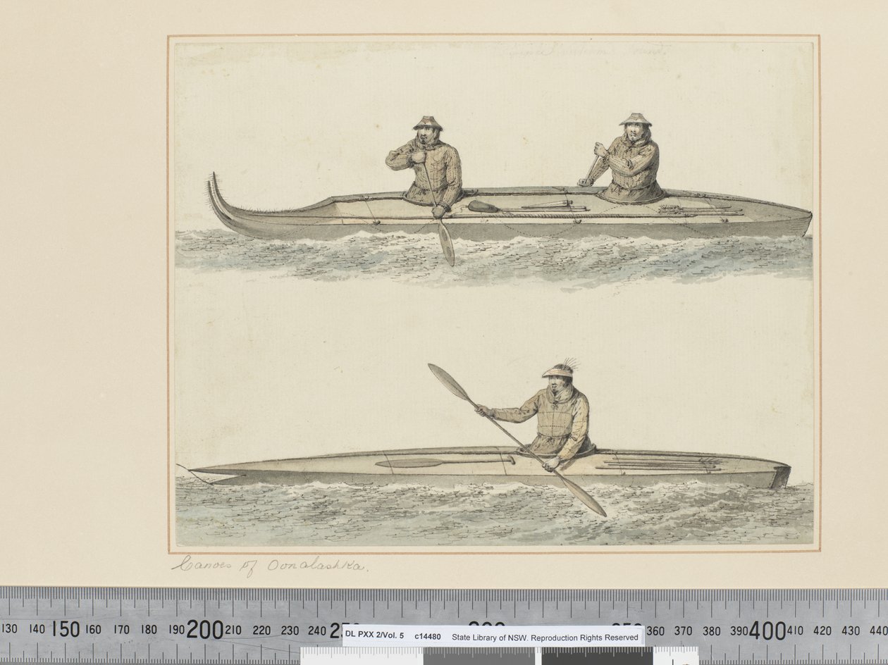 F.30 Oonalashka kenujai, Vilmos herceg hangja, 1773-84 körül (akvarell) alkotó: John Webber