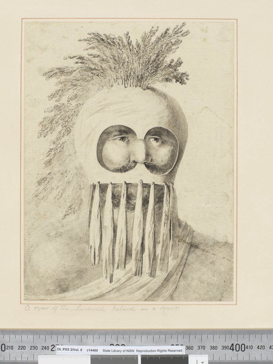 F.38 A szendvicsszigeteki férfi maszkban, 1773-84 körül (akvarell) alkotó: John Webber