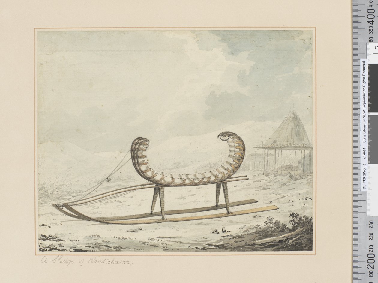 F.40 Kamtsatkai szánkó, 1783-84 körül (akvarell) alkotó: John Webber