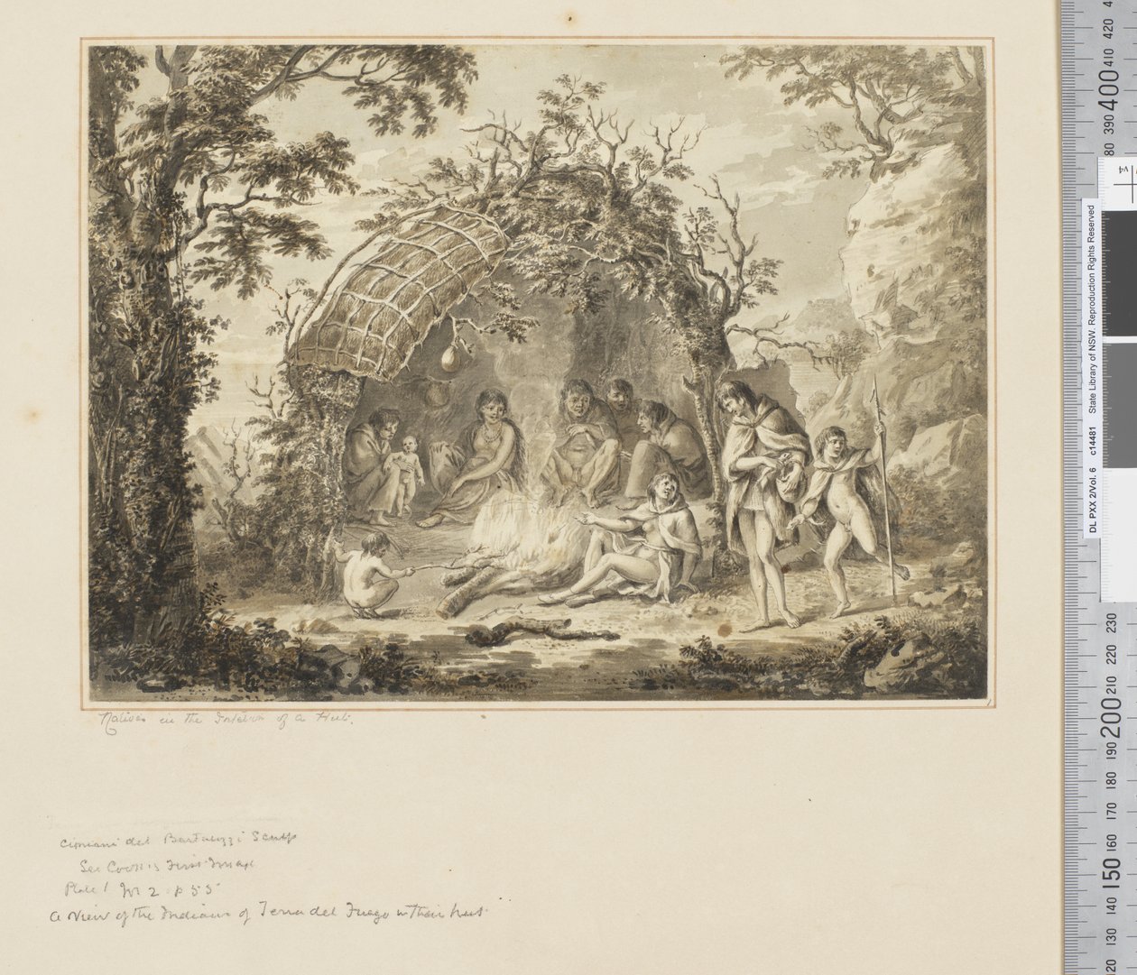 F.43 Bennszülöttek egy kunyhó belsejében, 1783-84 körül (akvarell) alkotó: John Webber