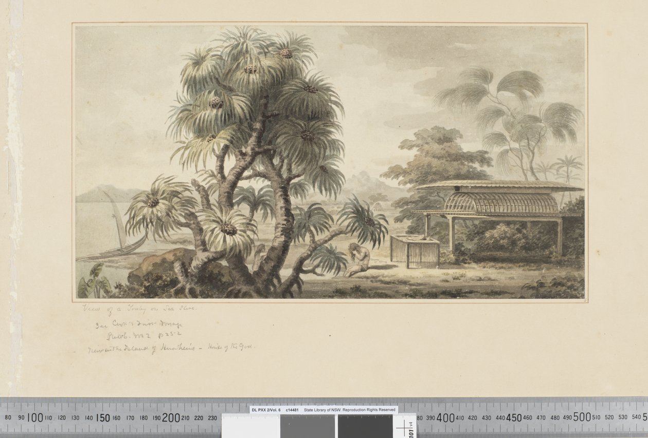 F.46 Kilátás egy sírról a tenger partján, 1783-84 körül (akvarell) alkotó: John Webber