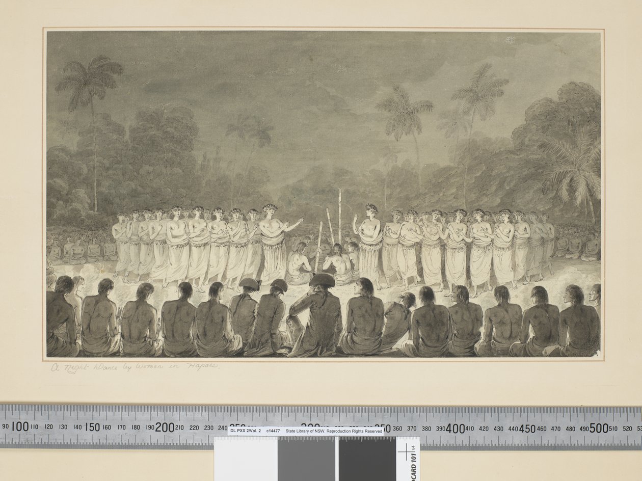F.6 Nők éjszakai tánca Hapaee-ben, 1773-84 körül (akvarell) alkotó: John Webber