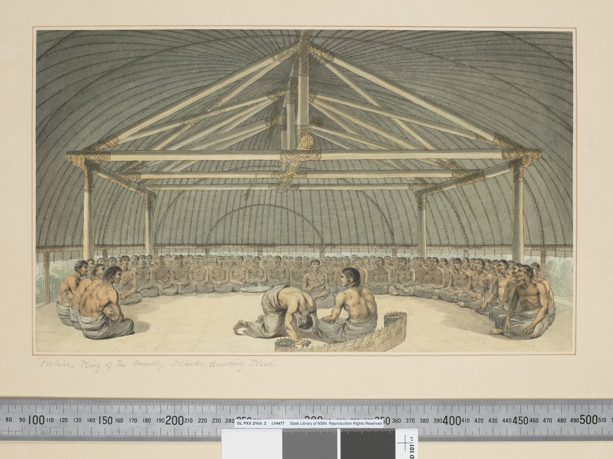 F.7 Poulaho, a Barátságos Szigetek Királya, Kavát iszik, 1773-84 körül (akvarell) alkotó: John Webber