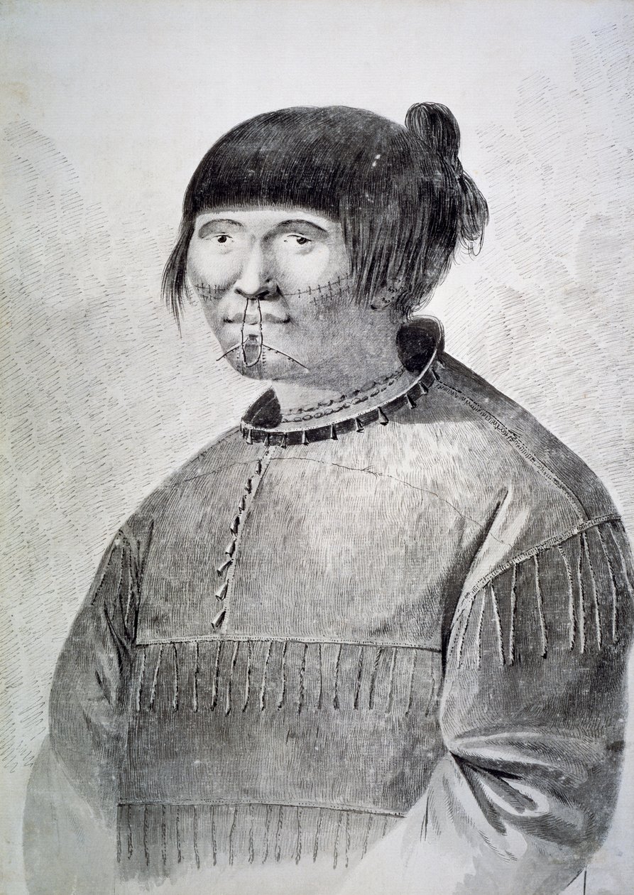 Unalaska szigetéről származó tetovált honos portréja alkotó: John Webber