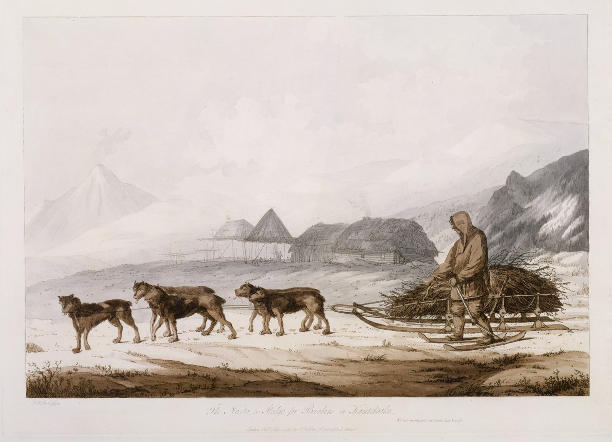 A Narta, avagy a kamcatkai teherszánkó, a „Kilátások a déli tengeren”, kocsma. 1789 alkotó: John Webber