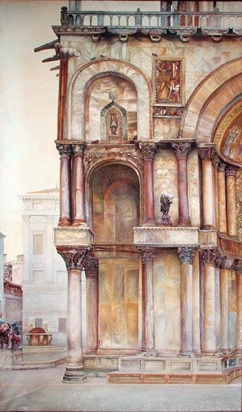 A Szent Márk-bazilika homlokzatának sarka, Velence, 1870 (wc, papír) alkotó: John Wharlton Bunney