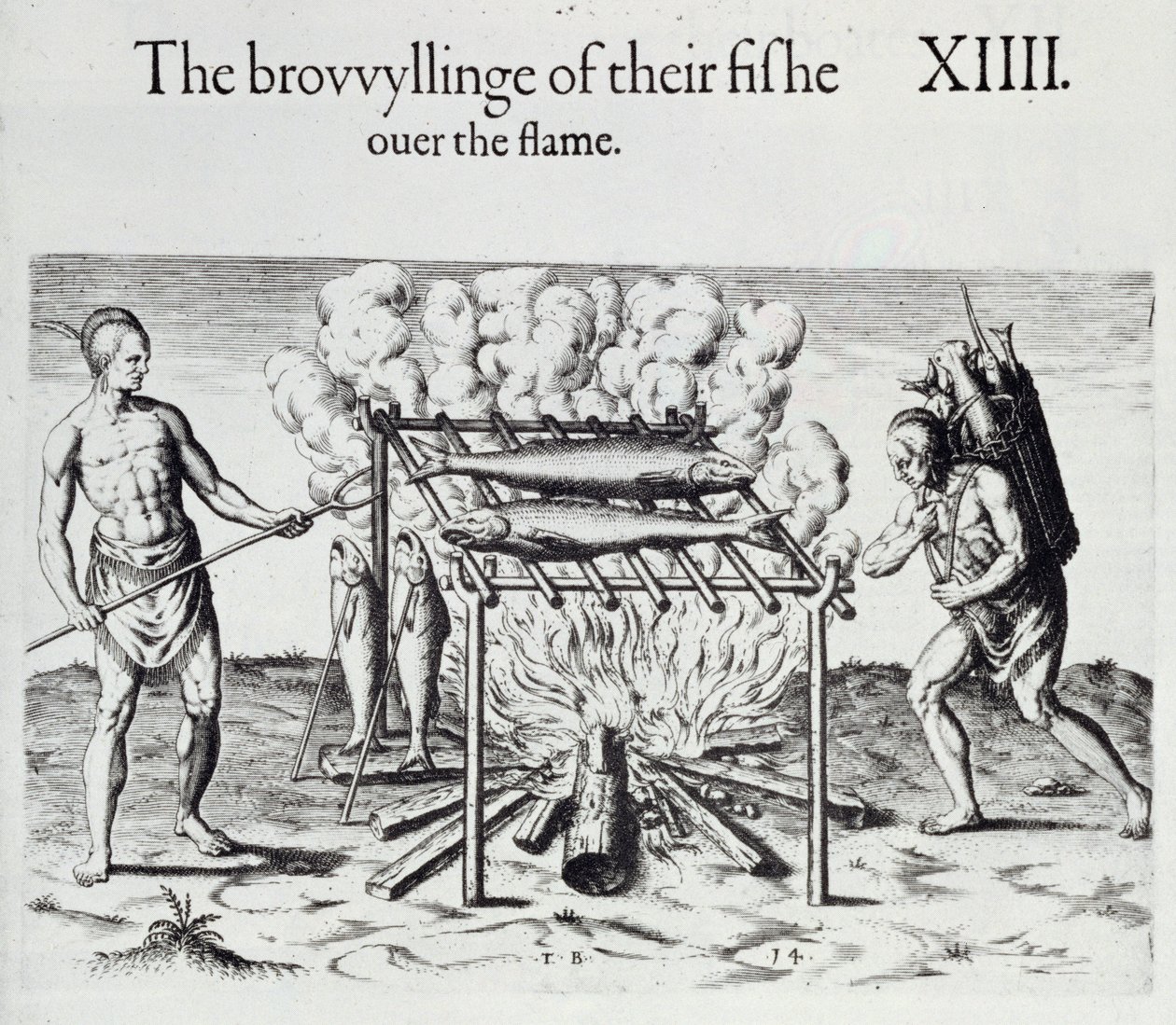 Cooking Fish, tányér az „A Brief and True Report of the New Found Land of Virginia”-ból, Thomas Harriot (1560-1621) pub. 1590 alkotó: John White