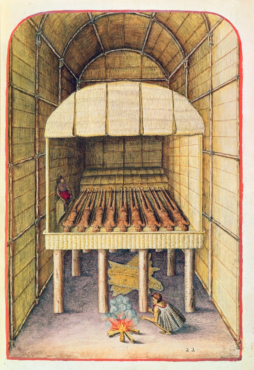 Hogyan bántak az indiánok a halottaikkal, az „Admiranda Narratio…”-ból, Theodore de Bry (1528-98) metszetében, 1585-88 alkotó: John White