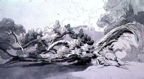 Táj, kitépett fával alkotó: John White Abbott