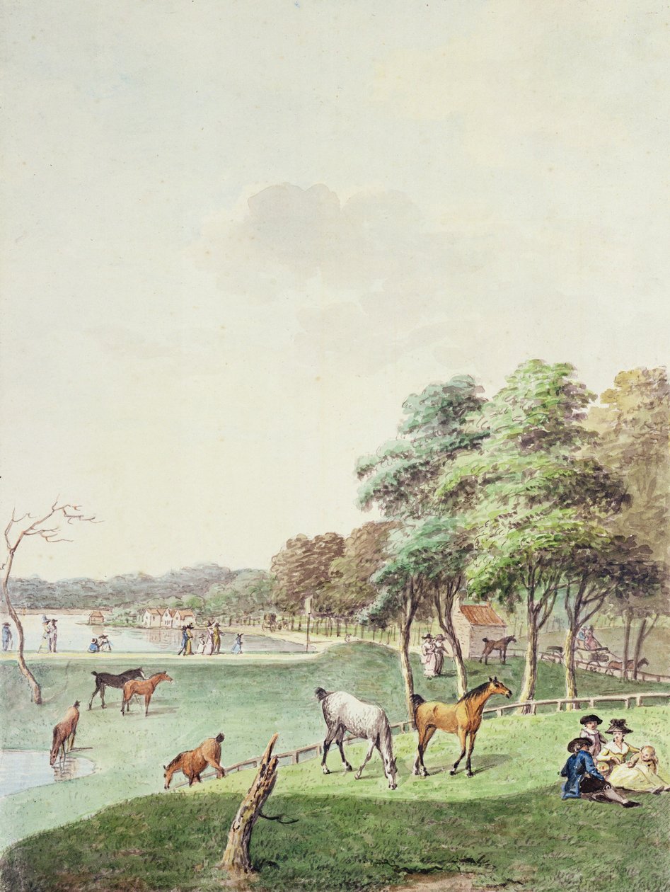A szerpentin keleti vége és a fürdőház távoli képe, 1794 alkotó: John White Abbott
