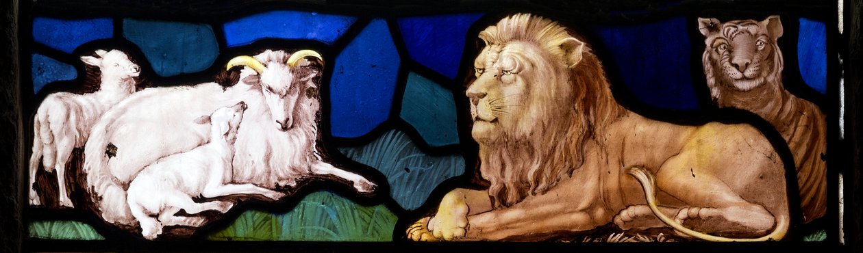 Bárányok és oroszlánok, Te Deum, East Window, 1888 körül (festett üveg) alkotó: John William Brown