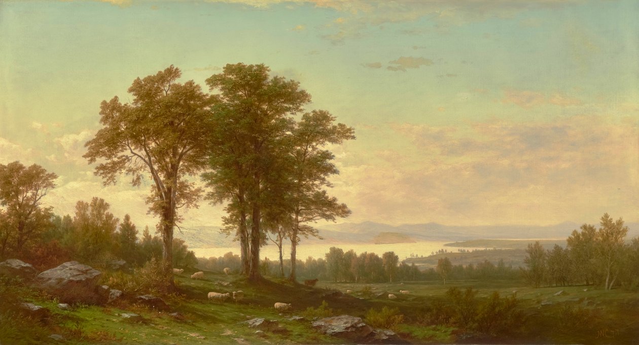 Folyami táj birkákkal 1877 (Olaj, vászon) alkotó: John William Casilear