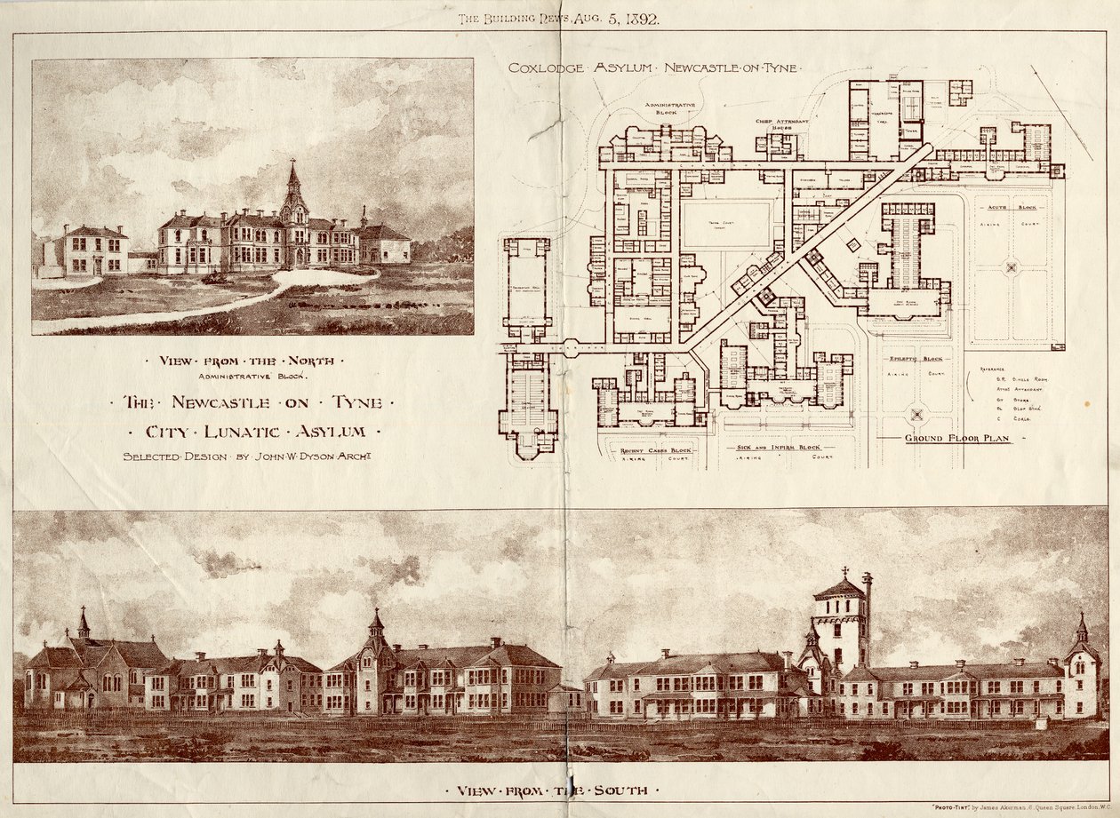 A Newcastle upon Tyne őrültek menhelye, Coxlodge, 1829 körül (fénykép) alkotó: John William Dyson