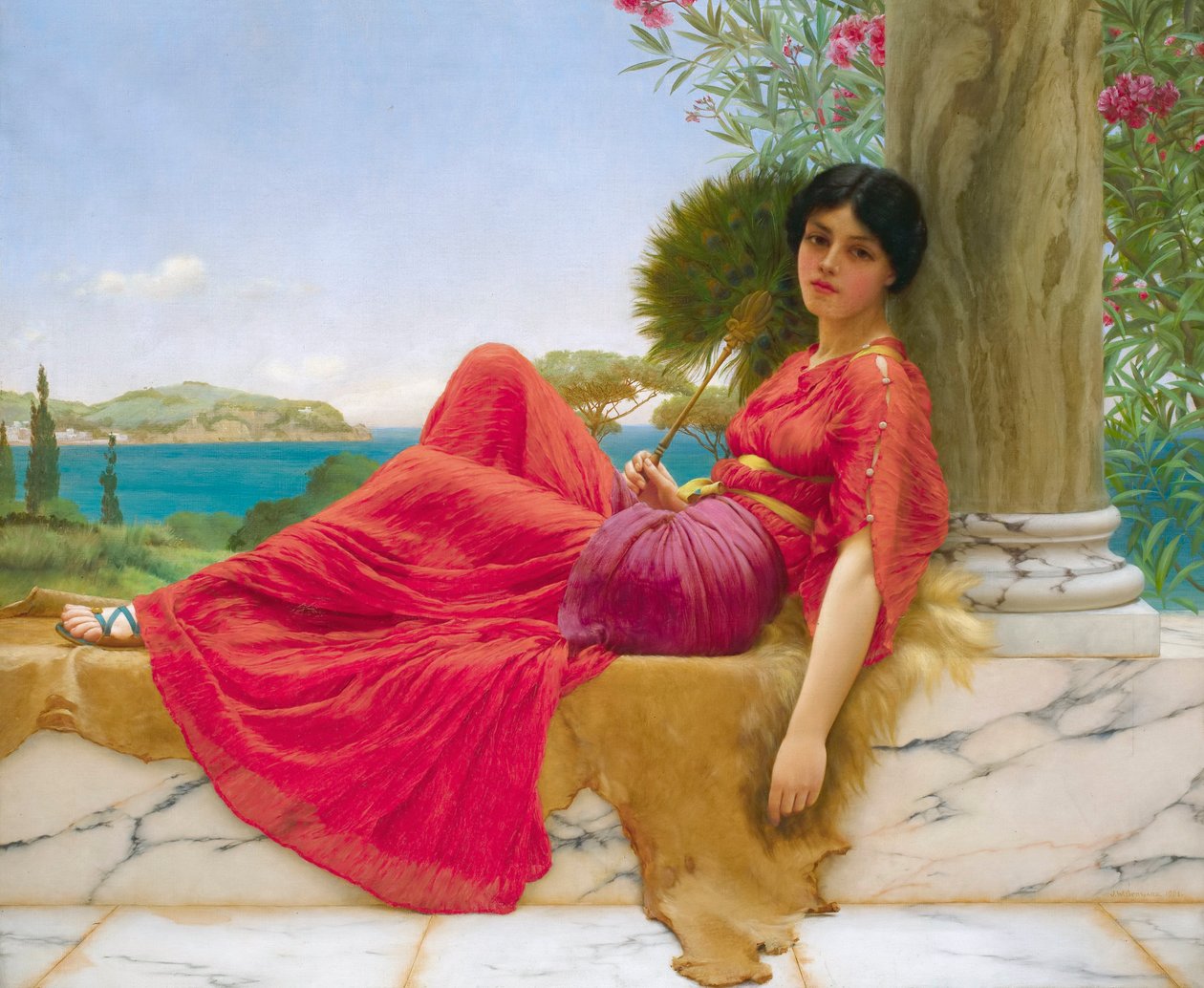 Egy oszlopnak támaszkodva, John William Godward alkotó: John William Godward