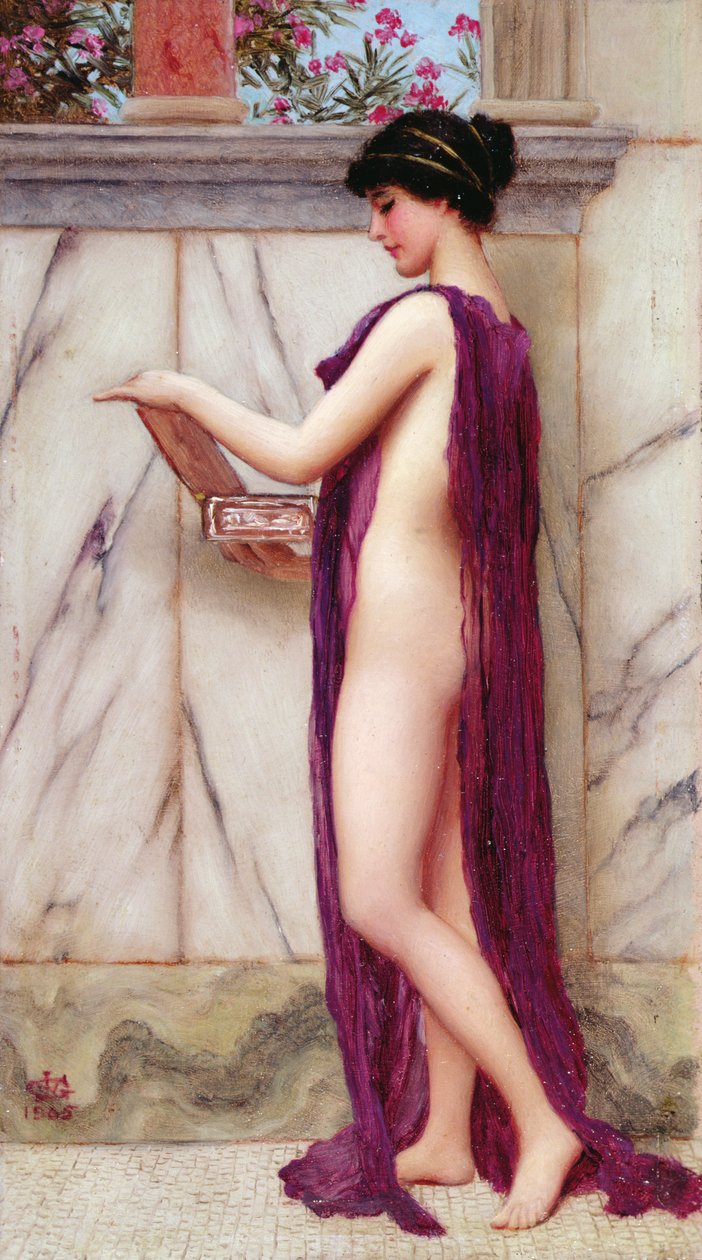 Az ékszerdoboz (Egy értékes ajándék) alkotó: John William Godward