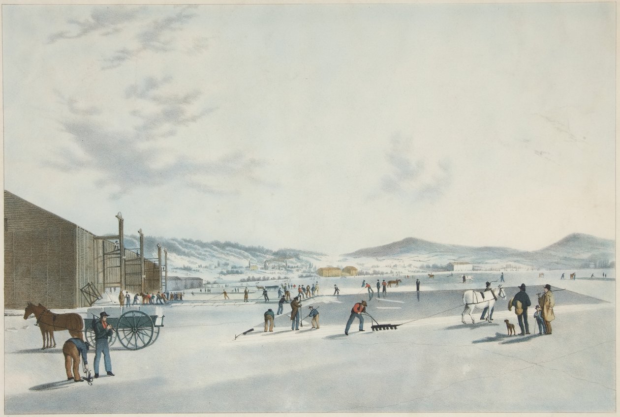 Rockland Lake - Cutting Ice. Kilátás északkeletről, pub. 1849 alkotó: John William Hill