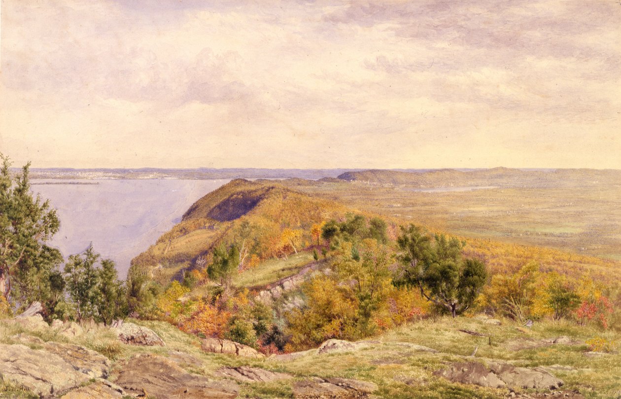 Kilátás a High Tor-ból, Haverstraw, New York, 1866 (akvarell és grafit a kártyára erősített papíron) alkotó: John William Hill