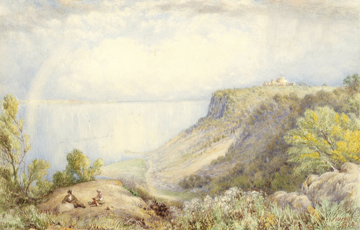 Kilátás a Hudson-folyóra a New York-i Palisades felől, szivárvány, 1873 akvarell, grafit és gouache érintésekkel papíron, kártyára fektetve alkotó: John William Hill
