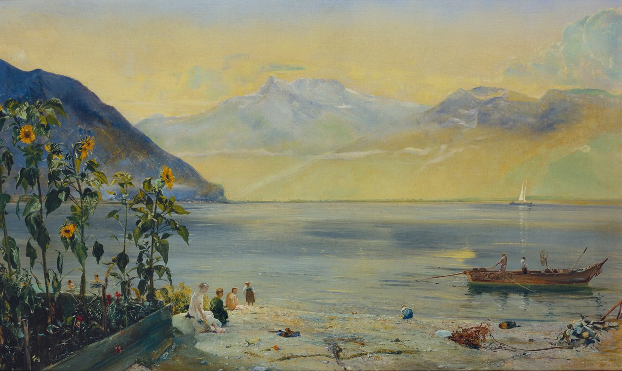 A Leman-tó a Dents du Midi-vel a távolban, 1863 alkotó: John William Inchbold
