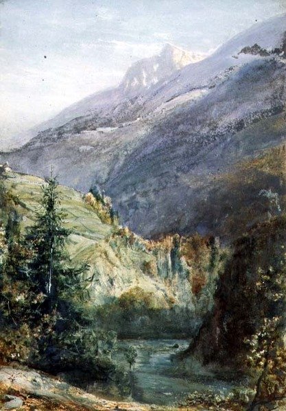 On the Road of Sepey, Svájc (akvarell és gouache papíron) alkotó: John William Inchbold