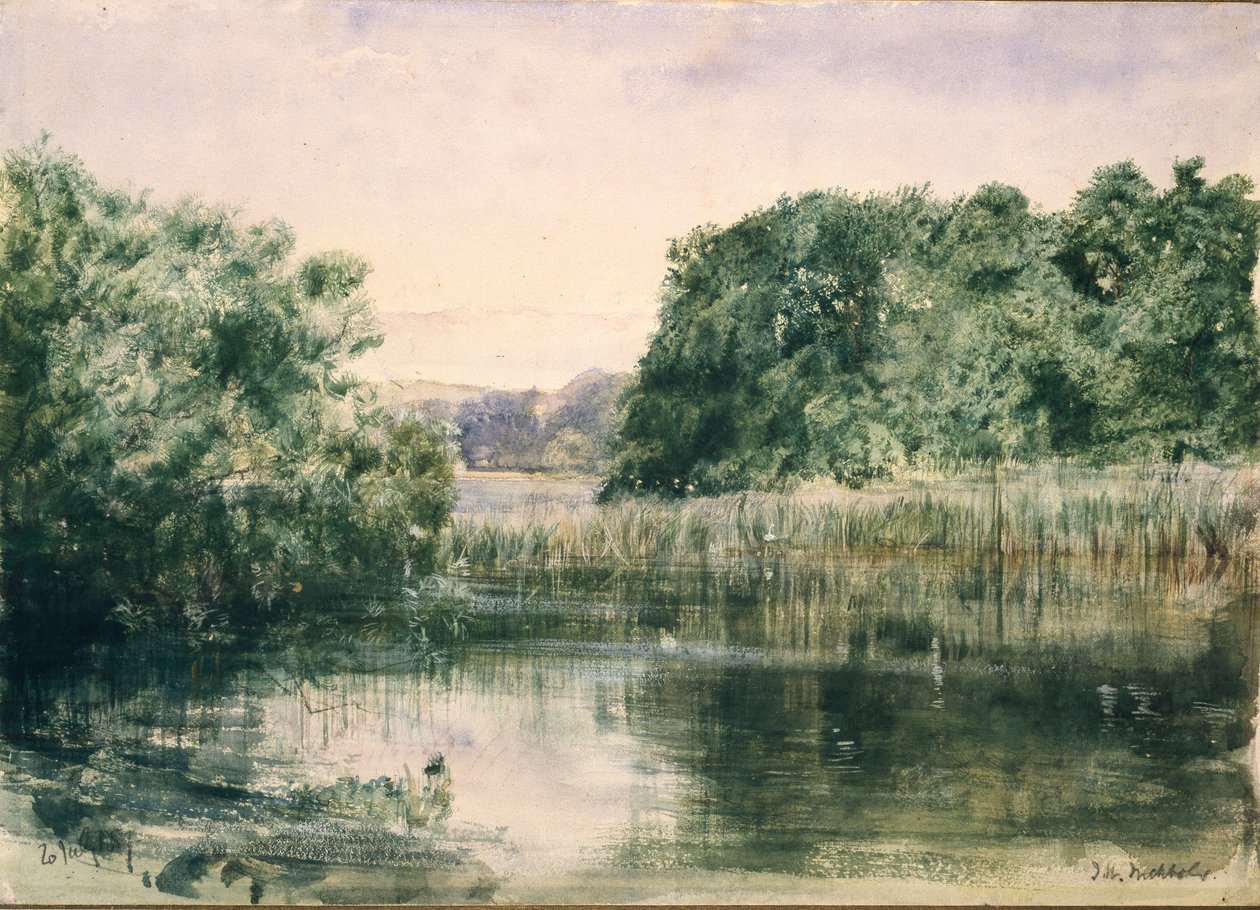 Kilátás a tóra fákkal, 1857 alkotó: John William Inchbold