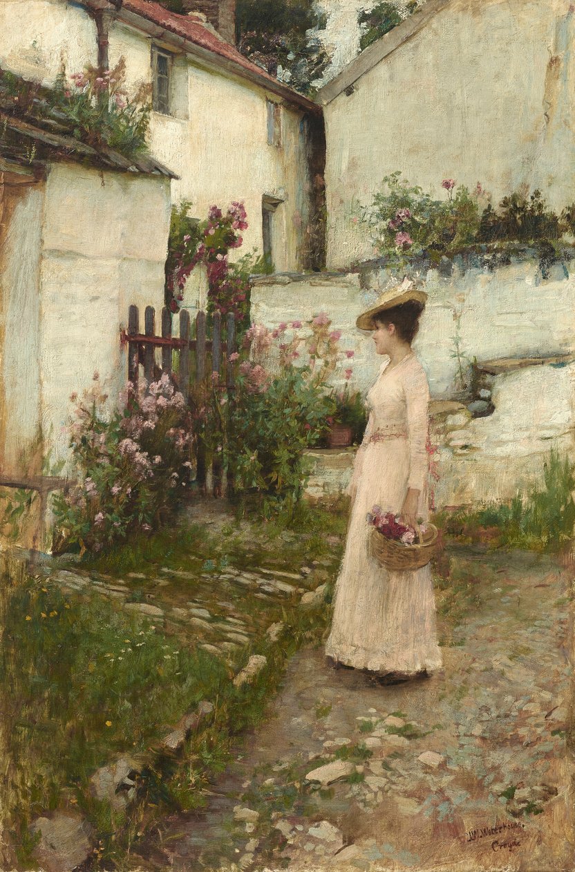 Virágok gyűjtése egy devonshire-i kertben alkotó: John William Waterhouse