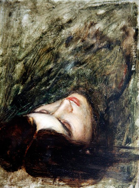 Orpheus feje – vázlat, 1899-1900 körül (olaj a fedélzeten) alkotó: John William Waterhouse