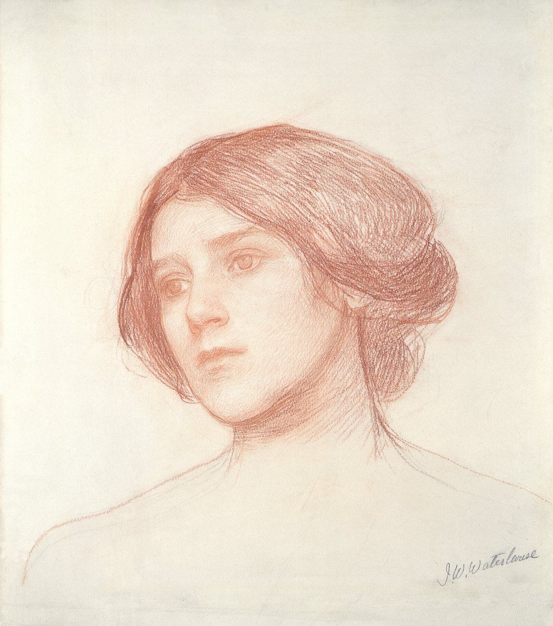 Egy lány feje (piros kréta papíron) alkotó: John William Waterhouse