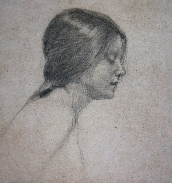 Egy fiatal lány feje, 1880 körül (ceruza papíron) alkotó: John William Waterhouse