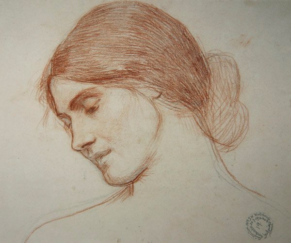Egy fiatal lány feje balra alkotó: John William Waterhouse