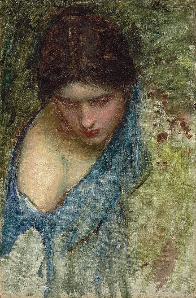 Nimfák Orpheusz fejének megtalálása: a nimfa vázlata a bal oldalon alkotó: John William Waterhouse
