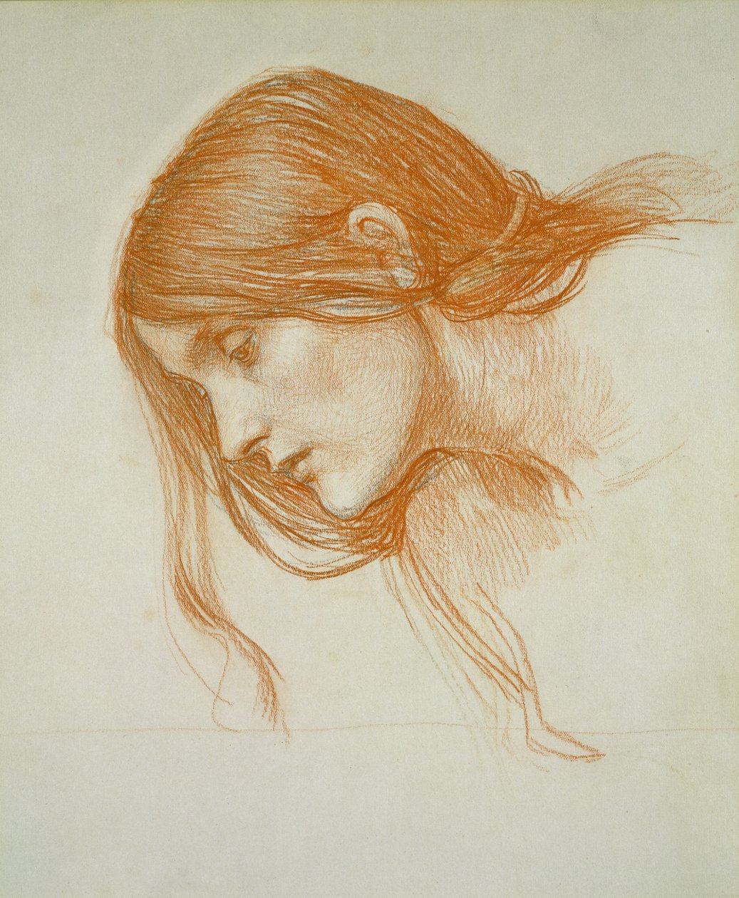 Tanulmány a lány fejéről (piros kréta papíron) alkotó: John William Waterhouse