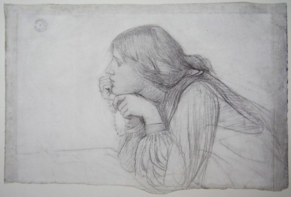 Egy női alak tanulmányozása rózsafüzérrel alkotó: John William Waterhouse