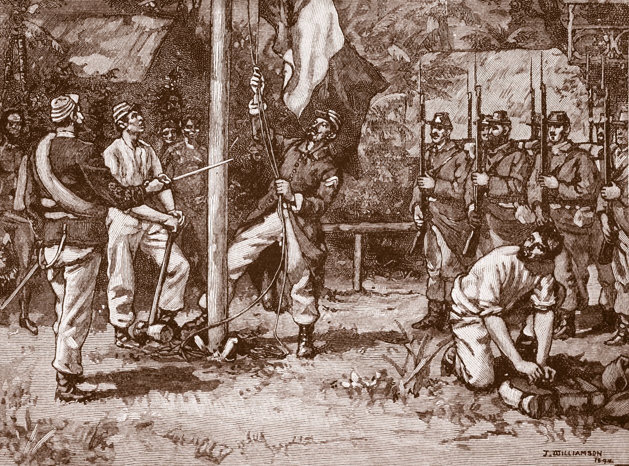 A francia zászló felvonása az Új-Hebridákon, 1886, illusztráció a 