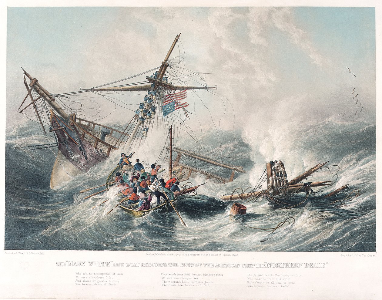 A Mary White mentőcsónak a Northern Belle amerikai hajó legénységének megmentése közben alkotó: John Wilson (after) Carmichael