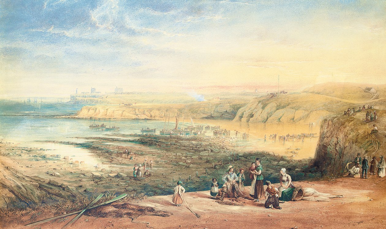 Cullercoats a Northumberland állambeli Tynemouth felé néz, halászokkal az előtérben, 1836 alkotó: John Wilson Carmichael