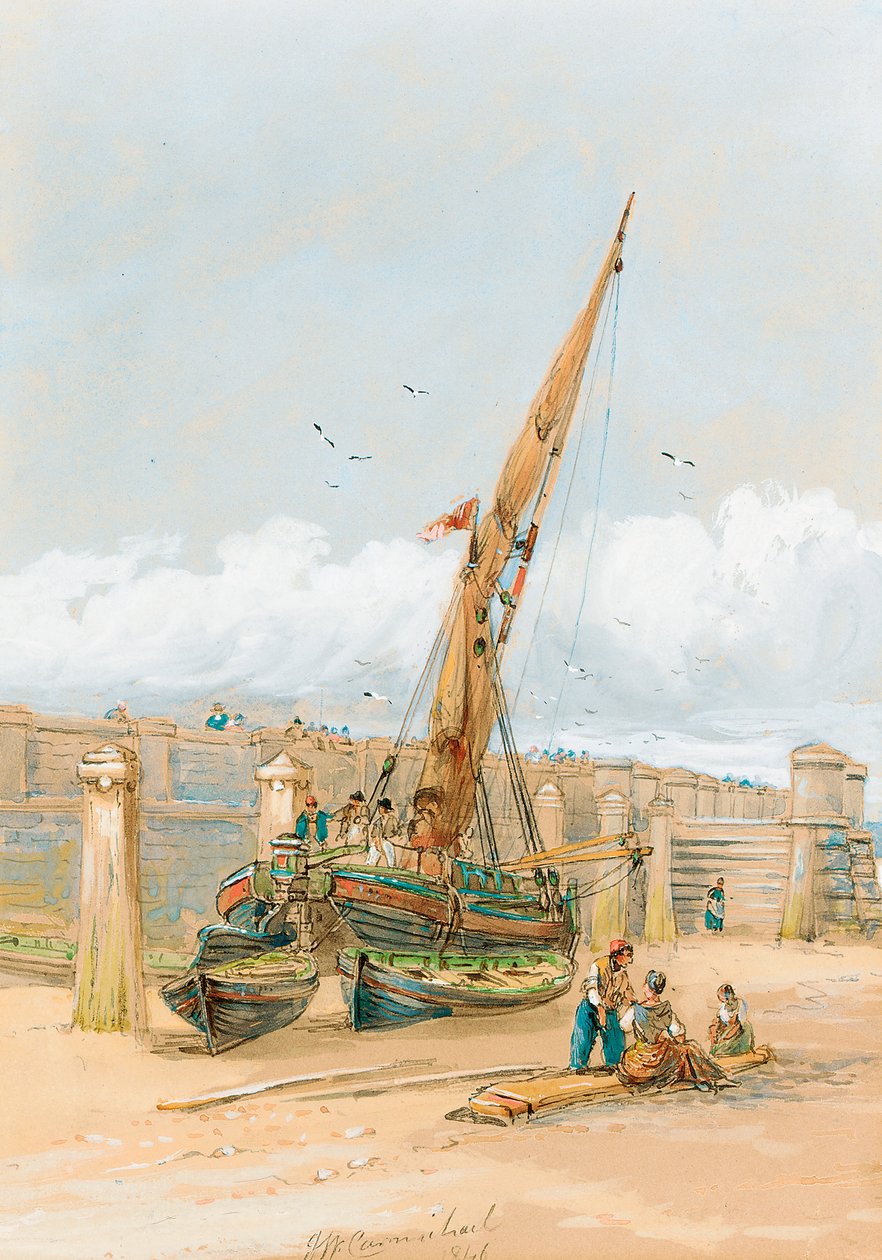 Halászok pletykálkodnak egy partra vetett hajó előtt, 1846 alkotó: John Wilson Carmichael
