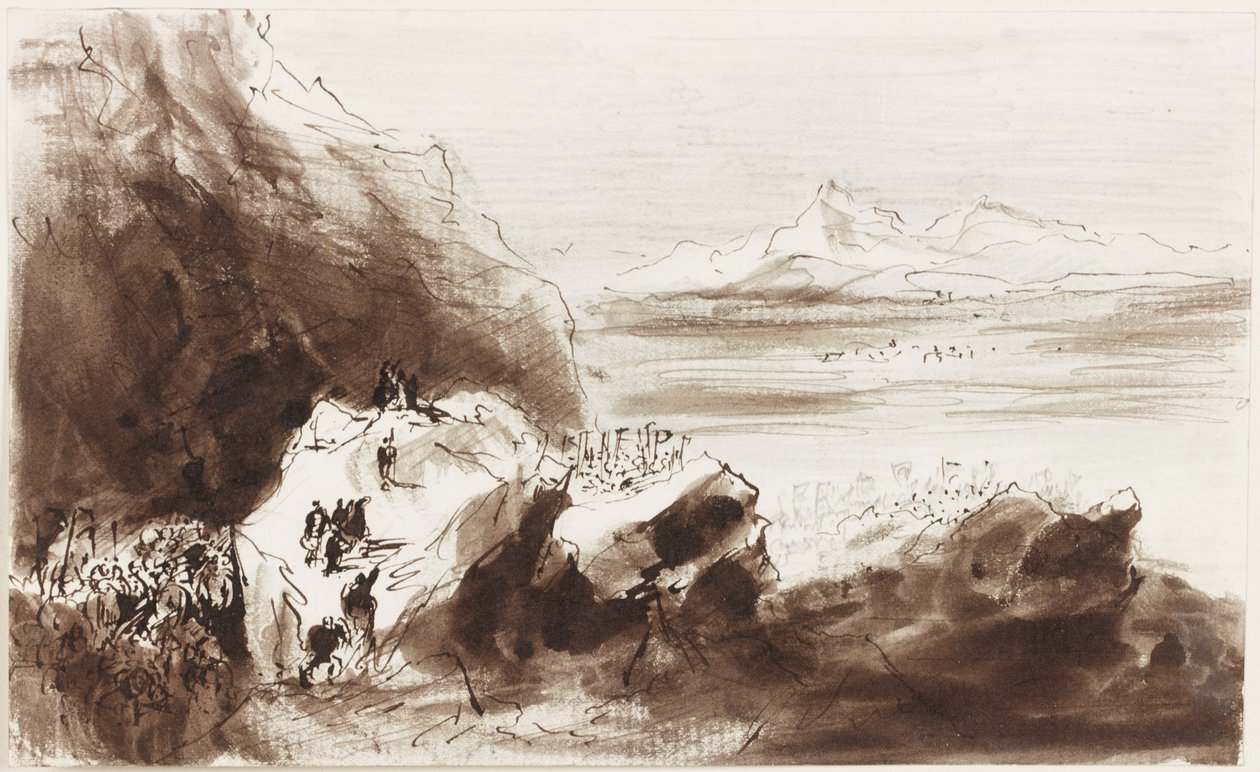 Hannibal először látja Olaszországot (toll, tinta és ceruza papíron (szürke)) alkotó: John Wilson Carmichael