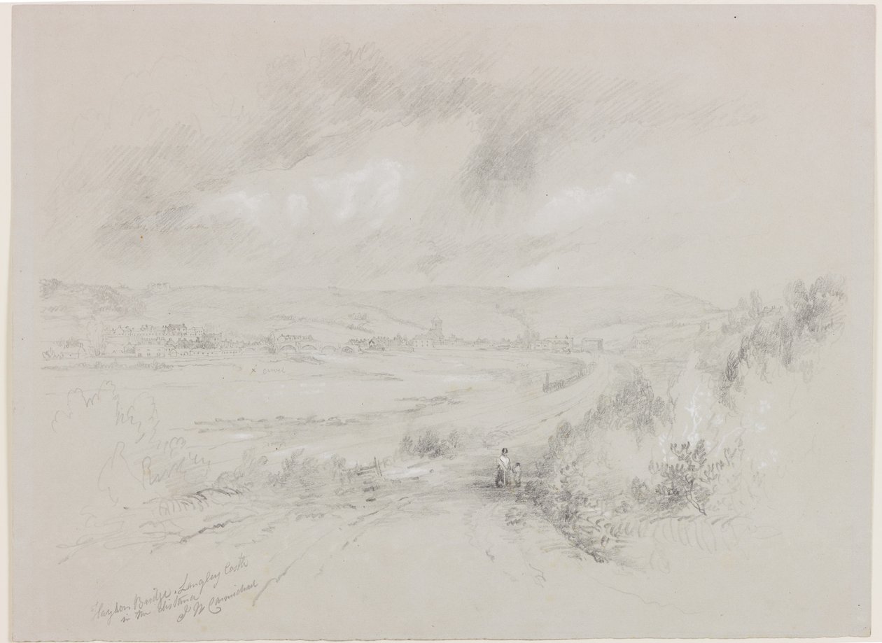 Haydon híd, Langley kastély a távolban (bc és ceruza papíron) alkotó: John Wilson Carmichael