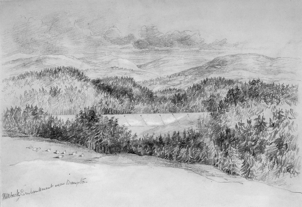 Hillbeck Embankment Brampton közelében (bc és ceruza papíron) alkotó: John Wilson Carmichael