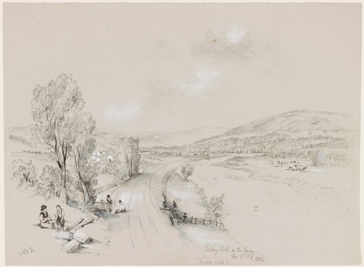 Ridley Hall, Bardon Mill, 1837 (bc és ceruza, papír) alkotó: John Wilson Carmichael