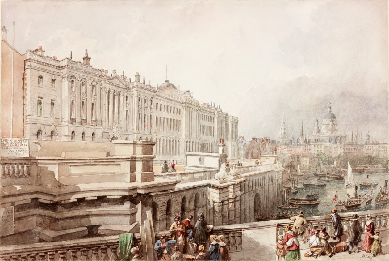 Somerset House és St Pauls a Waterloo hídról (testszín) alkotó: John Wilson Carmichael