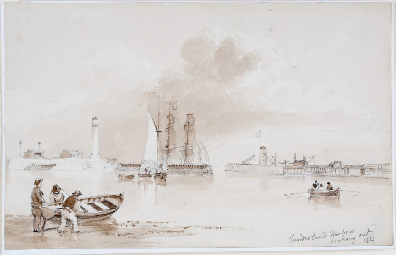 Sunderland Harbour Looking Out (ceruza és akvarell, papír (papíron)) alkotó: John Wilson Carmichael
